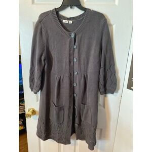 Cato Womens XL Gray Longline ButtonFront Cardigan Sweater Pointelle Knit Pockets
